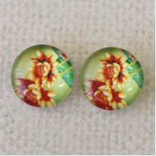 12mm Art Glass Backed Cabochons - Art Flowers Design 9 - Per Pair
