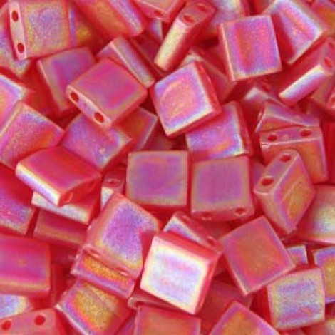 Miyuki Tila Beads - Matte Transparent Red Orange AB - 10gm Miyuki Tila Beads - Matte Transparent Red Orange AB - 10gm