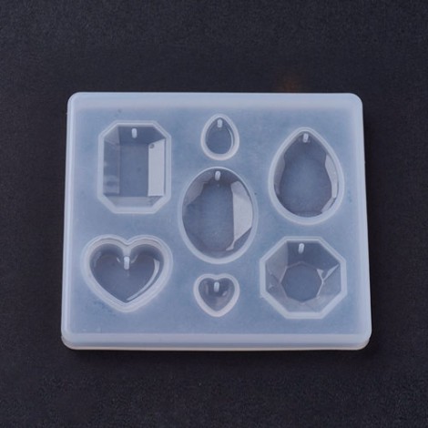 90x80mm Non-StIck Silicone Resin Pendant Mould with 7 Faceted Pendant-Drop Shapes