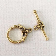 17mm Smooth Antique Gold Plated Pewter Toggle Clasps - 2 parts