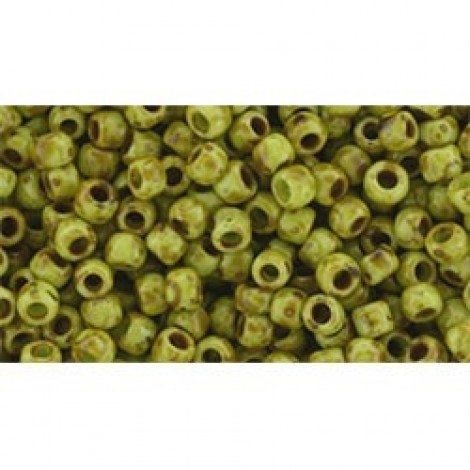 8/0 Toho Japanese Seed Beads - Sour Apple Picasso - 12.5gm 8/0 Toho Japanese Seed Beads - Sour Apple Picasso - 12.5gm