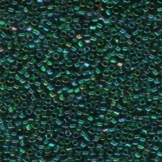 10/0 Miyuki Triangle Seed Beads - Colour lined Amber & Green