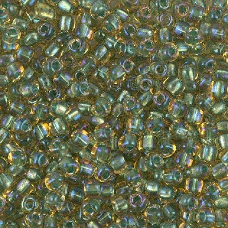 8/0 Miyuki Triangles - Sparkling Light Green Lined Topaz Luster - 12.5gm 8/0 Miyuki Triangles - Sparkling Light Green Lined Topaz Luster - 12.5gm