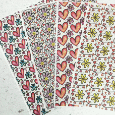9.5x13.5cm Coral Cockatoo Water Soluble Transfer Sheets - Doodle Hearts Patterns #2