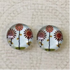 12mm Art Glass Backed Cabochons - Tree of Life 12 - Per Pair