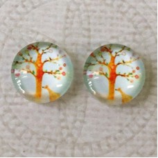 12mm Art Glass Backed Cabochons - Tree of Life 15 - Per Pair