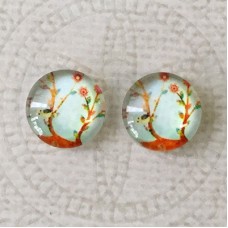12mm Art Glass Backed Cabochons - Tree of Life 16 - Per Pair