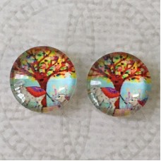 12mm Art Glass Backed Cabochons - Tree of Life 17 - Per Pair