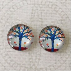 12mm Art Glass Backed Cabochons - Tree of Life 18