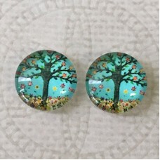 12mm Art Glass Backed Cabochons - Tree of Life 22