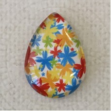18x25mm Art Glass Backed Teardrop Cabochons - Flowers Bright - Each