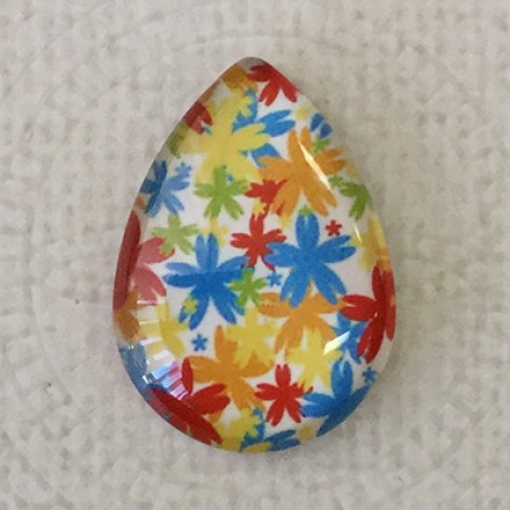 18x25mm Art Glass Backed Teardrop Cabochons - Flowers Bright - Each 18x25mm Art Glass Backed Teardrop Cabochons - Flowers Bright - Each