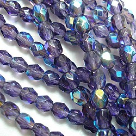 4mm Czech Firepolish Beads - Tanzanite AB - Pack of 50