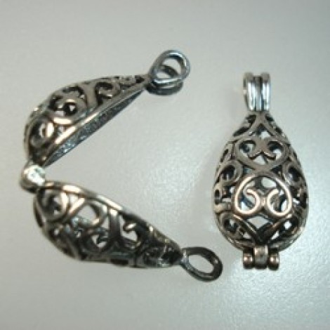 26x13mm Ant Silver Teardrop Hinged Bead Cage Pendant