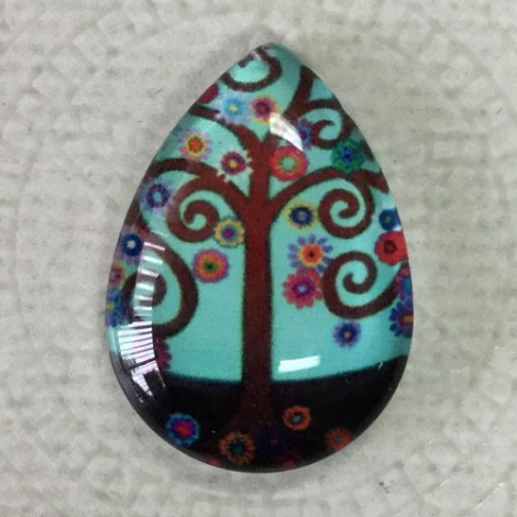 18x25mm Art Glass Backed Teardrop Cabochons - World Droplet Mix Design 8 - Each 18x25mm Art Glass Backed Teardrop Cabochons - World Droplet Mix Design 8 - Each
