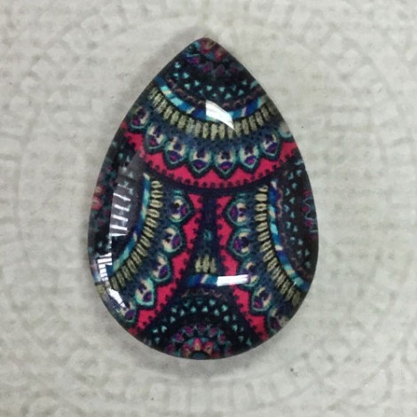 18x25mm Art Glass Backed Teardrop Cabochons - World Droplet Mix Design 11 - Each 18x25mm Art Glass Backed Teardrop Cabochons - World Droplet Mix Design 11 - Each