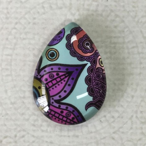 18x25mm Art Glass Backed Teardrop Cabochons - Deco Droplet Mix Design 1 - Each 18x25mm Art Glass Backed Teardrop Cabochons - Deco Droplet Mix Design 1 - Each