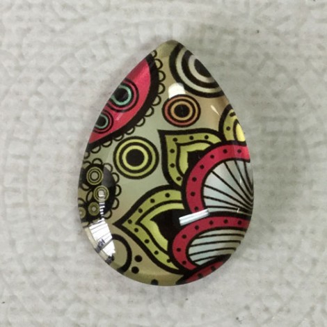 18x25mm Art Glass Backed Teardrop Cabochons - Deco Droplet 7 - Each 18x25mm Art Glass Backed Teardrop Cabochons - Deco Droplet 7 - Each