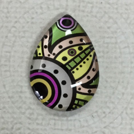18x25mm Art Glass Backed Teardrop Cabochons - Deco Droplet 6 - Each 18x25mm Art Glass Backed Teardrop Cabochons - Deco Droplet 6 - Each