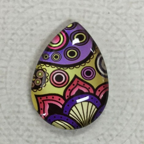 18x25mm Art Glass Backed Teardrop Cabochons - Deco Droplet 5 - Each 18x25mm Art Glass Backed Teardrop Cabochons - Deco Droplet 5 - Each