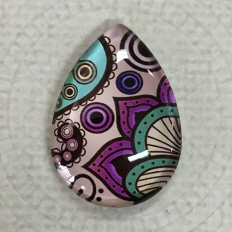 18x25mm Art Glass Backed Teardrop Cabochons - Deco Droplet Mix Design 2 - Each
