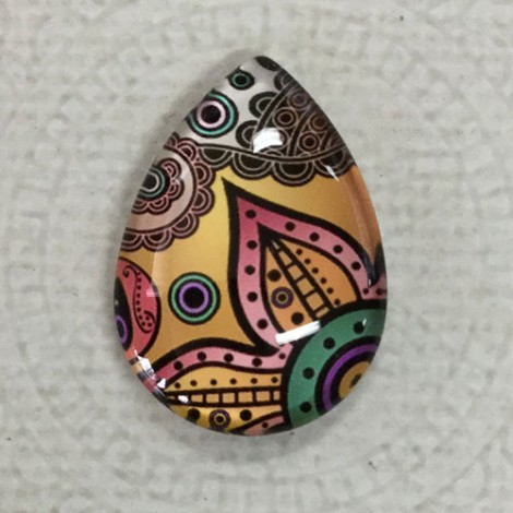18x25mm Art Glass Backed Teardrop Cabochons - Deco Droplet Mix Design 10 - Each 18x25mm Art Glass Backed Teardrop Cabochons - Deco Droplet Mix Design 10 - Each
