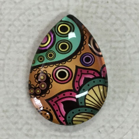 18x25mm Art Glass Backed Teardrop Cabochons - Deco Droplet 9 - each