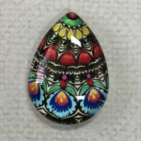 18x25mm Art Glass Backed Teardrop Cabochons - Majolica 4 - each