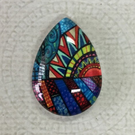 18x25mm Art Glass Backed Teardrop Cabochons - World Droplet Mix Design 3 - Each 18x25mm Art Glass Backed Teardrop Cabochons - World Droplet Mix Design 3 - Each