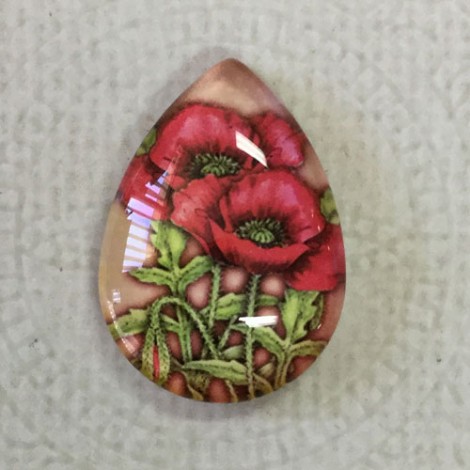 18x25mm Art Glass Backed Teardrop Cabochons - Poppies 7 - each 18x25mm Art Glass Backed Teardrop Cabochons - Poppies 7 - each