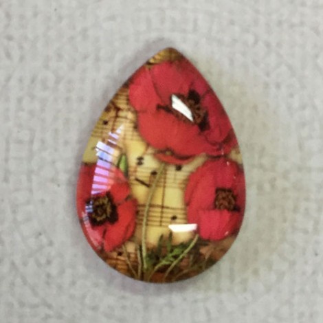 18x25mm Art Glass Backed Teardrop Cabochons - Poppies 6 - each 18x25mm Art Glass Backed Teardrop Cabochons - Poppies 6 - each
