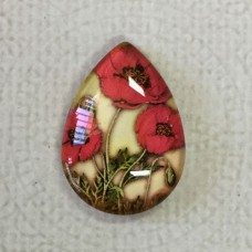18x25mm Art Glass Backed Teardrop Cabochons - Poppies 5 - Each
