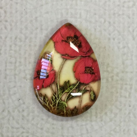 18x25mm Art Glass Backed Teardrop Cabochons - Poppies 5 - Each 18x25mm Art Glass Backed Teardrop Cabochons - Poppies 5 - Each