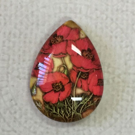 18x25mm Art Glass Backed Teardrop Cabochons - Poppies 8 - each 18x25mm Art Glass Backed Teardrop Cabochons - Poppies 8 - each