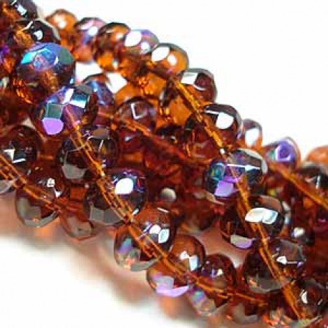 6x9mm Dark Topaz AB Czech Firepolish Rondelles - Pack of 10