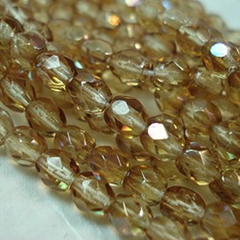 4mm Czech Firepolish Beads - Light Topaz Celsian - Pack of 50