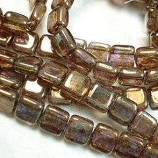 6mm Czechmates Two Hole Tile Beads - Transparent Gold Smoky Topaz - Pack of 20