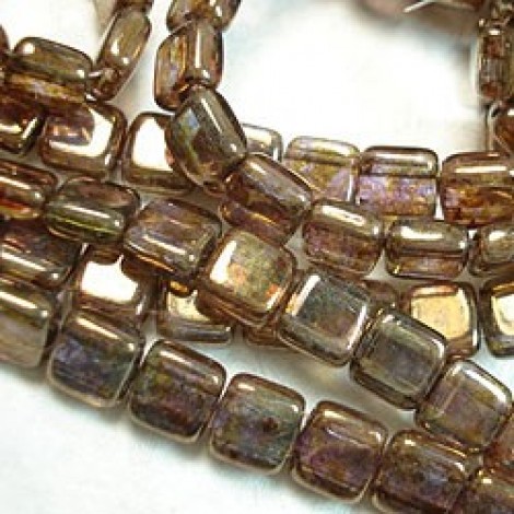 6mm Czechmates Two Hole Tile Beads - Transparent Gold Smoky Topaz - Pack of 20 6mm Czechmates Two Hole Tile Beads - Transparent Gold Smoky Topaz - Pack of 20