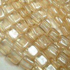 6mm Czech Two Hole Tile Beads - Transp Champagne