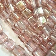 6mm Czech Two Hole Tile Beads - Luster Transp Top/Pink