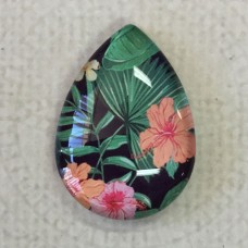18x25mm Art Glass Backed Teardrop Cabochons - Trees + Flowers 2 - each