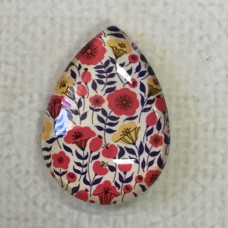 18x25mm Art Glass Backed Teardrop Cabochons - Trees + Flowers 6 - each