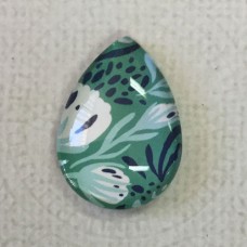 18x25mm Art Glass Backed Teardrop Cabochons - Tropical Design 7 - Each