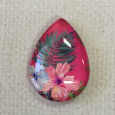 18x25mm Art Glass Backed Teardrop Cabochons - Tropical Design 9 - Each