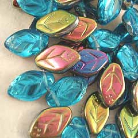12x7mm Aquamarine Vitrail Top Drilled Leaves - Pack of 10 12x7mm Aquamarine Vitrail Top Drilled Leaves - Pack of 10