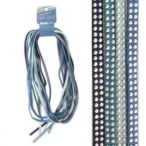 5x2mm Beadsmtih Studded Microfiber Faux Suede Cord - Blues Mix - 2m x 4 Colours