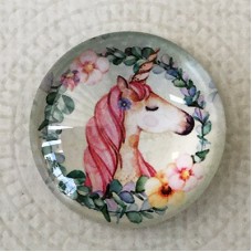 25mm Art Glass Backed Cabochons - Unicorn Design 3 - Each