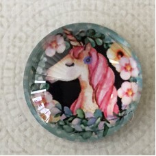 25mm Art Glass Backed Cabochons - Unicorn Design 8 - Each
