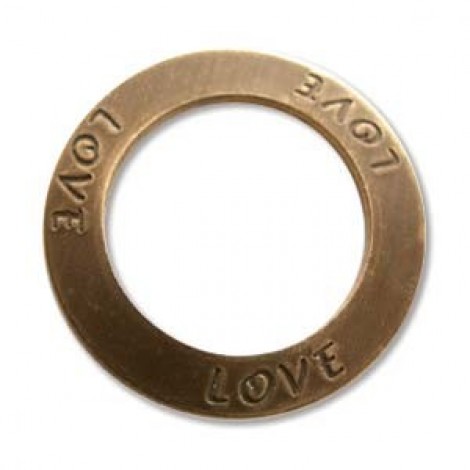 22mm Vintaj Natural Brass Affirmation Ring - Love - Each 22mm Vintaj Natural Brass Affirmation Ring - Love - Each