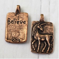 Green Girl Studios - 30x16mm Believe Unicorn Pendant - Antique Copper Plated - Each